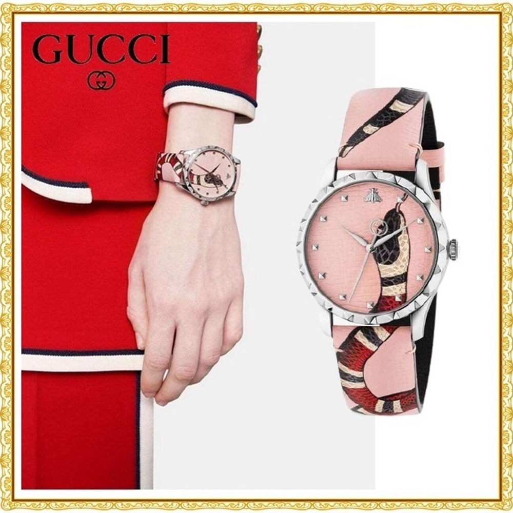 Gucci Stainless Steel Watch with Pink and Black Strap